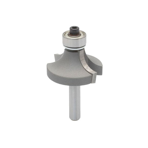 Mèche toupie 1 1/4'' de diamètre, pointe en carbure, embout arrondi avec roulement à billes 1/2'', 2 cannelures, tige 1/4'', longueur 2 1/6''