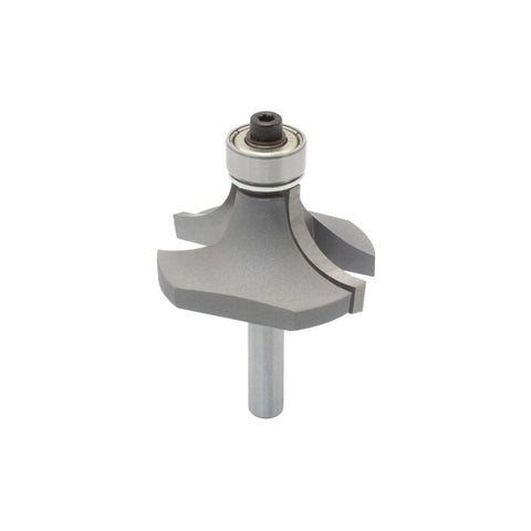Mèche toupie 1 1/2'' de diamètre, pointe en carbure, embout arrondi avec roulement à billes 1/2'', 2 cannelures, tige 1/4'', longueur 2 3/16''