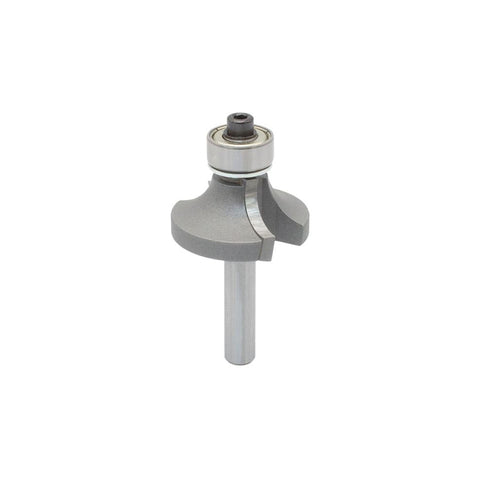 Mèche toupie 1 1/8'' de diamètre, pointe en carbure, embout arrondi avec roulement à billes 1/2'', 2 cannelures, tige 1/4'', longueur 1 15/16''