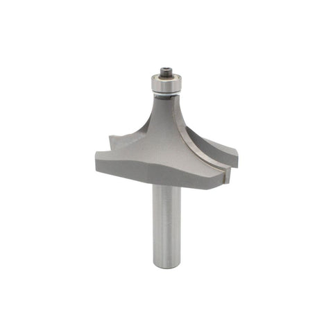 Mèche toupie 2 1/2'' de diamètre, pointe en carbure, embout arrondi avec roulement à billes 1/2'', 2 cannelures, tige 1/2'', longueur 3''