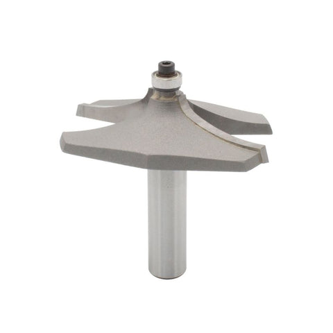 Mèche toupie 2 1/2'' de diamètre, pointe en carbure, embout de main courante avec roulement à billes, 2 cannelures, tige de 1/2'', longueur de 2 1/2''