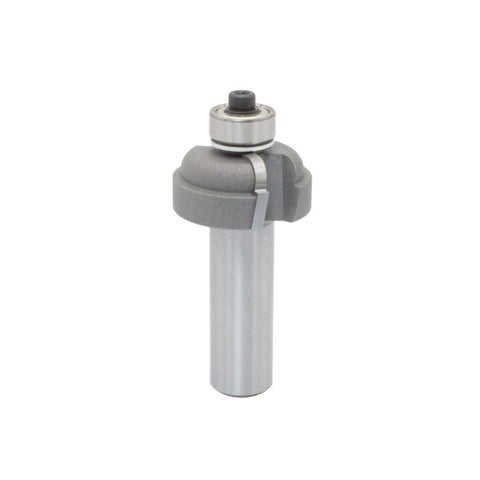 Mèche toupie 1 1/8'' de diamètre, pointe en carbure, embout à doucine romaine avec roulement à billes, 2 cannelures, tige de 1/2'', longueur de 2 3/8''