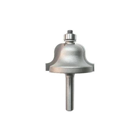 Mèche toupie 1 3/8'' de diamètre, pointe en carbure, embout à doucine romaine avec roulement à billes, 2 cannelures, tige de 1/4'', longueur de 2 1/4''