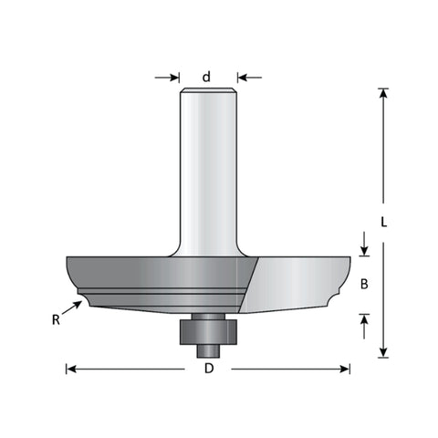 Mèche toupie 2 1/2'' de diamètre, pointe en carbure, embout à panneau surélevé classique, 2 cannelures, tige 1/2'', longueur 2 3/8''