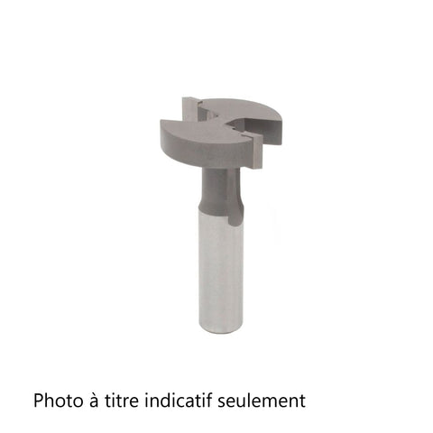Mèche toupie 1-3/8'' de diamètre, pointe en carbure, embout à rainurer les dents, 2 cannelures, tige de 1/2'', longueur de 2-9/16''