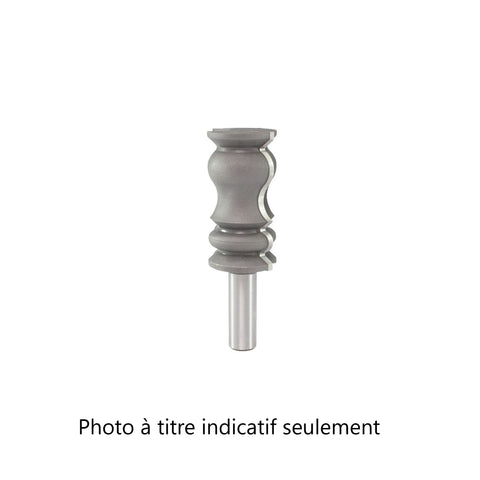 Mèche toupie 1-1/4'' de diamètre, pointe en carbure, mèche à moulure couronnée, 2 cannelures, tige 1/2'', longueur 3-3/4''
