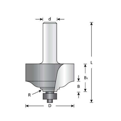 Mèche de toupie 1-3/4'' de diamètre, pointe en carbure, foret de formage de bord, 2 cannelures, tige de 1/2'', longueur de 3''