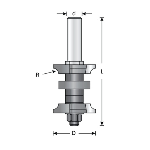 Mèche de toupie 1-5/8'' de diamètre, pointe en carbure, mèche arrondie, 3 cannelures, tige 1/2'', longueur 3-5/8''
