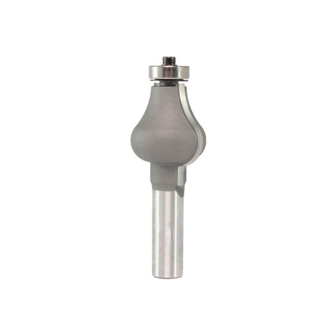 Mèche toupie 1-1/4'' de diamètre, pointe en carbure, embout de main courante avec roulement à billes, 2 cannelures, tige de 1/2'', longueur de 3-3/8''
