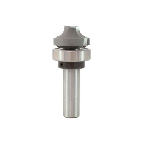 Mèche toupie 1-1/8'' de diamètre, pointe en carbure, foret d'arrondi d'angle avec roulement à billes central, 2 cannelures, tige de 1/2'', longueur de 2-1/8''