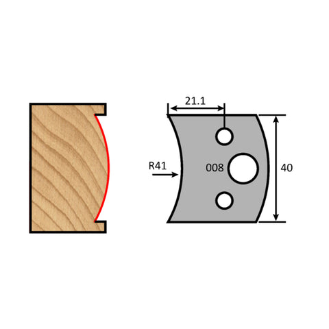 Couteau à profil de bord de table, épaisseur 4 mm, longueur 40 mm