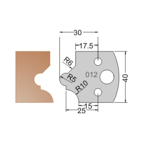 Couteau à profil classique pour perles et anses, épaisseur 4 mm, longueur 40 mm