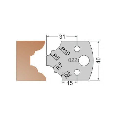 Couteau à profil classique pour perles et anses, épaisseur 4 mm, longueur 40 mm