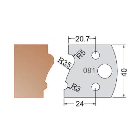 Couteau à profil de moulure couronnée, épaisseur 4 mm, longueur 40 mm