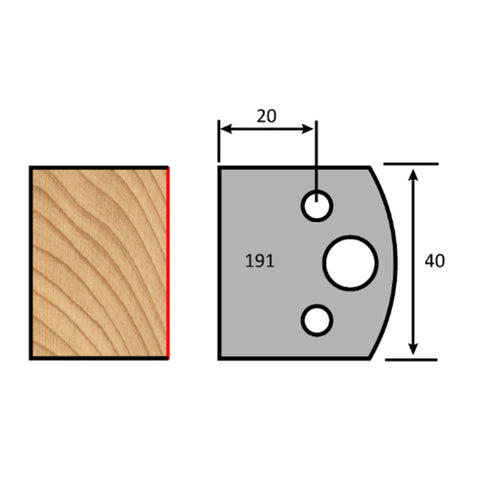Couteaux à profil droit en acier, lot de 2, épaisseur 4 mm, longueur 40 mm