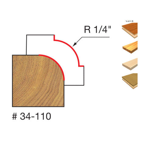 MÈCHE DE TOUPIE 1-1/8'' X 1/4''SH X 1/4''R AVEC 4 CARBURES