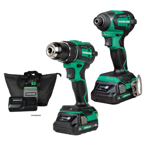 ENSEMBLE COMBINÉ PERCEUSE-VISSEUSE + VISSEUSE À PERCUSSION SANS FIL MULTIVOLT 18V 2.0AH