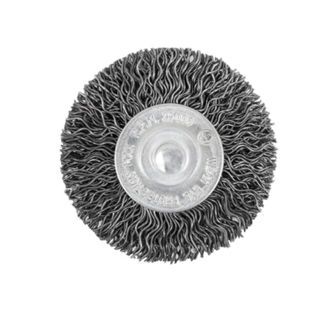 2 X 1/4 PO BROSSE MÉTALLIQUE RADIALE ONDULÉE MONTÉE SUR AXE DE 1/4 PO