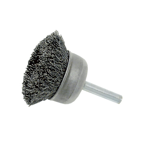 2-1/2 X 1/4 PO BROSSE MÉTALLIQUE BOISSEAU ONDULÉE MONTÉE SUR AXE DE 1/4 PO