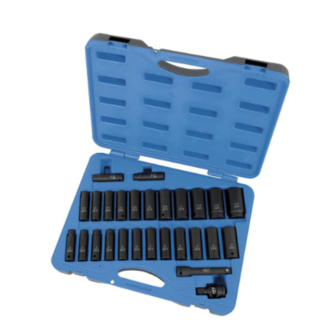 JEU DE 27 DOUILLES PROFONDES À CHOCS S.A.E. ET MÉTRIQUE À PRISE DE 1/2 PO – 6 PANS