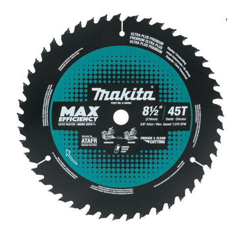 Lame de scie à onglets à efficacité maximale de 8 1/2 po, 45 dents, à pointe en carbure