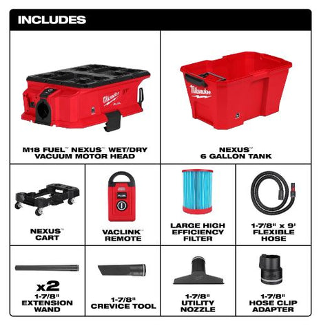 M18 FUEL™ NEXUS™ 6 GALLON WET/DRY VACUUM W/PACKOUT™ COMPATIBILITY & VACLINK™