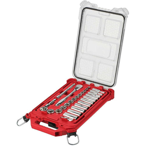 Coffret de 28 clés à cliquet et douilles à entraînement 3/8 po avec organiseur compact à profil bas PACKOUT™ - SAE
