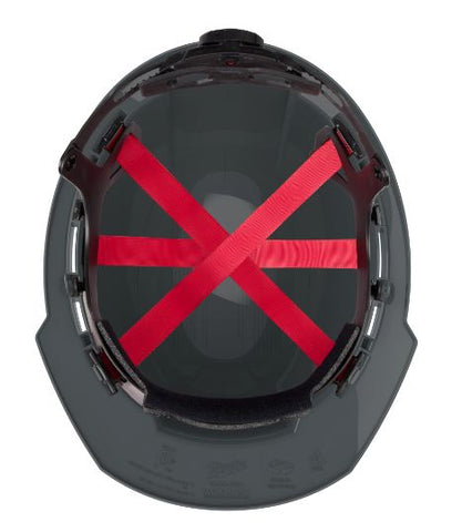 Casque de protection gris à bord avant avec suspension à cliquet (USA) - Type 1, Classe E