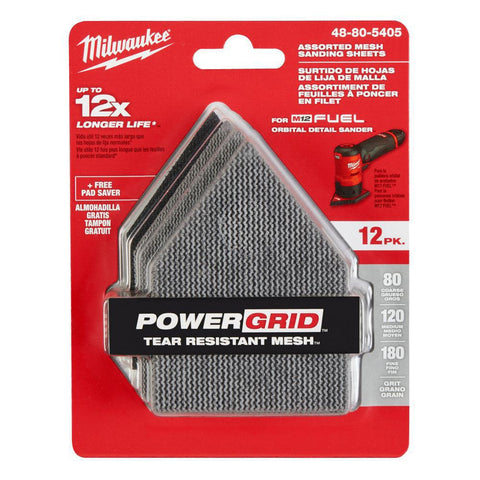 Assortiment de feuilles abrasives à mailles de 80, 120 et 180 grains pour ponceuse de détail orbitale M12 FUEL™, paquet de 12