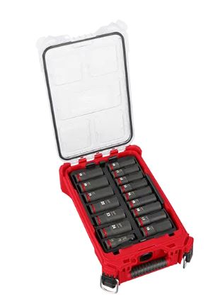 Jeu de 16 douilles profondes 6 pans MÉTRIQUE à prise 1/2'' - PACKOUTJeu de 15 douilles profondes 6 pans SAE/MÉTRIQUE à prise 1/2'' - PACKOUT
