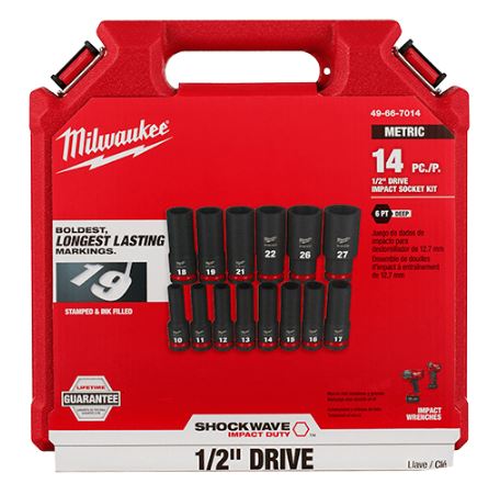 Jeu de 14 douilles profondes 6 pans MÉTRIQUE à prise 1/2''