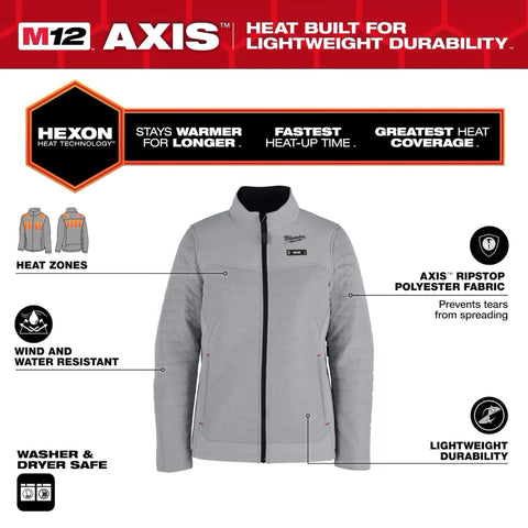MANTEAU CHAUFFANT AXIS FEMME GRIS + 1 BATTERIE (XL)