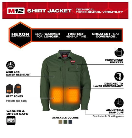 CHEMISE CHAUFFANTE M12 VERTE + 1 BATTERIE (M)