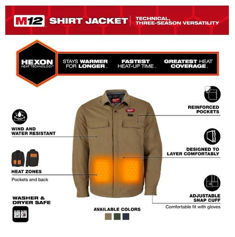 CHEMISE CHAUFFANTE M12 KAKI + 1 BATTERIE (S)