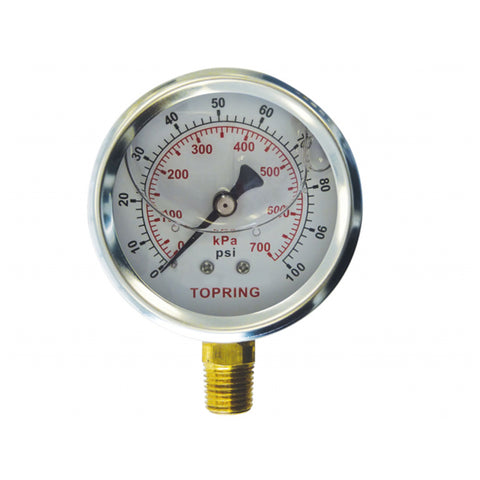 Manomètre acier inox / mécanisme laiton- glycérine 2-1/2'' – 1/4 npt lm 0-100 i/l